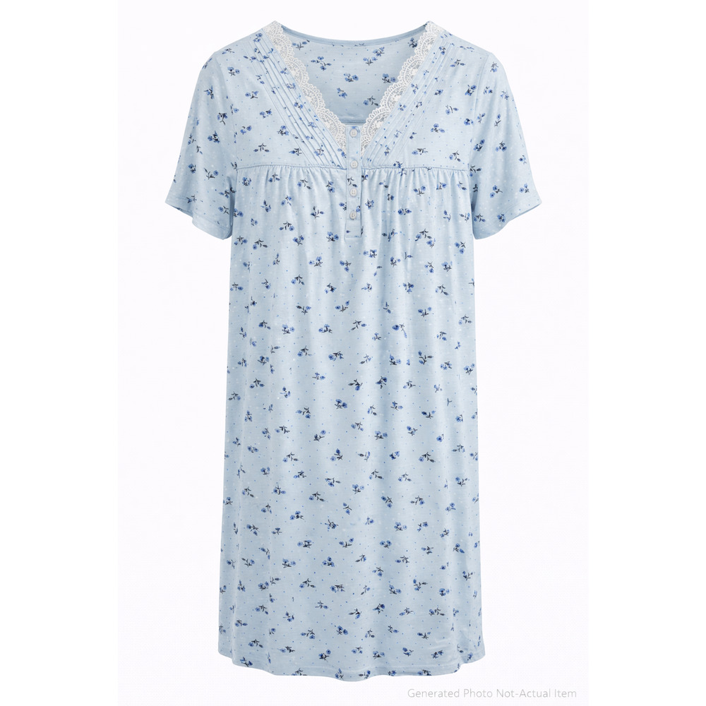 Adonna Floral Lace Trim Nightgown Sleep Shirt Cottagecore Sleepwear Med Petite